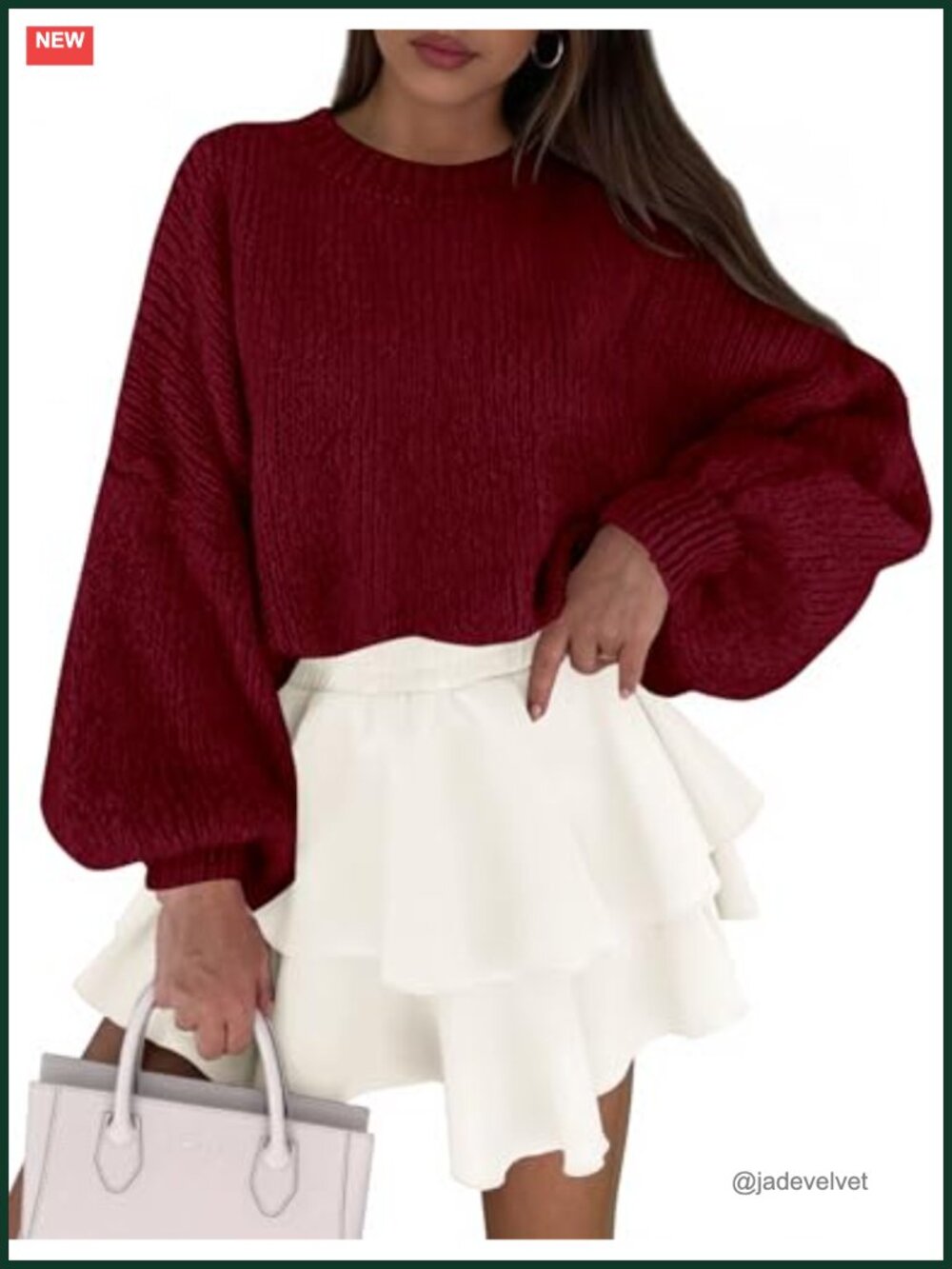 Womens Oversized Chunky Knit Pullover Sweater Crewneck Lantern Sleeve